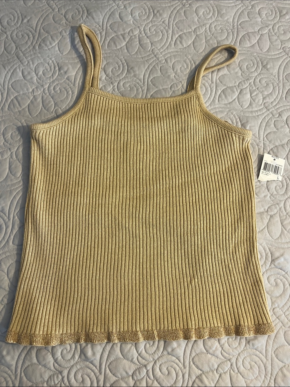 It's Our Time Light Beige Ribbed Spaghetti-Strap Cami